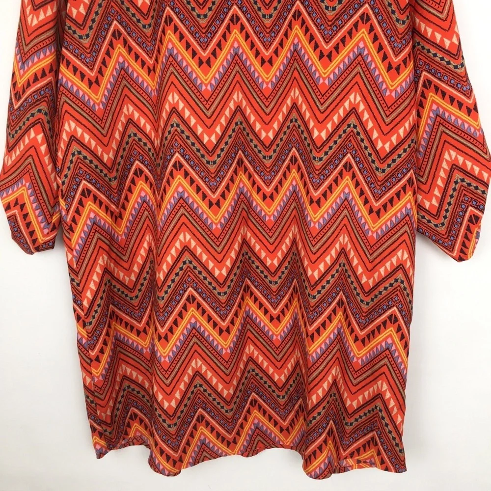 Women’s Colorful Multi Print Tunic/Top Dress Boho Orange Chevron Ladies Size XXL